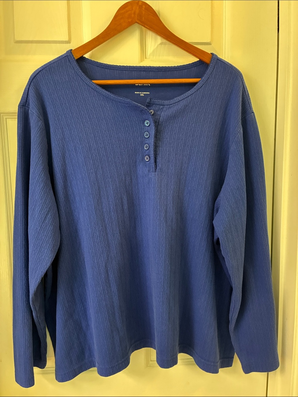 Blair Royal Blue Ribbed Henley Scoopneck 3XL 3X Cozy Cotton Relaxed Sweater